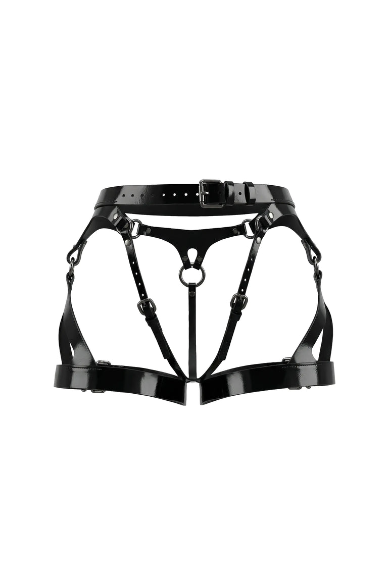 Abby Lacquer Leather Leg Garters in Black | Mariemur Abby Lacquer Leather Leg Garters in Black | Mariemur