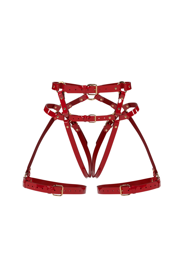Charlene Lacquer Leather Garters in Red | Mariemur Charlene Lacquer Leather Garters in Red | Mariemur