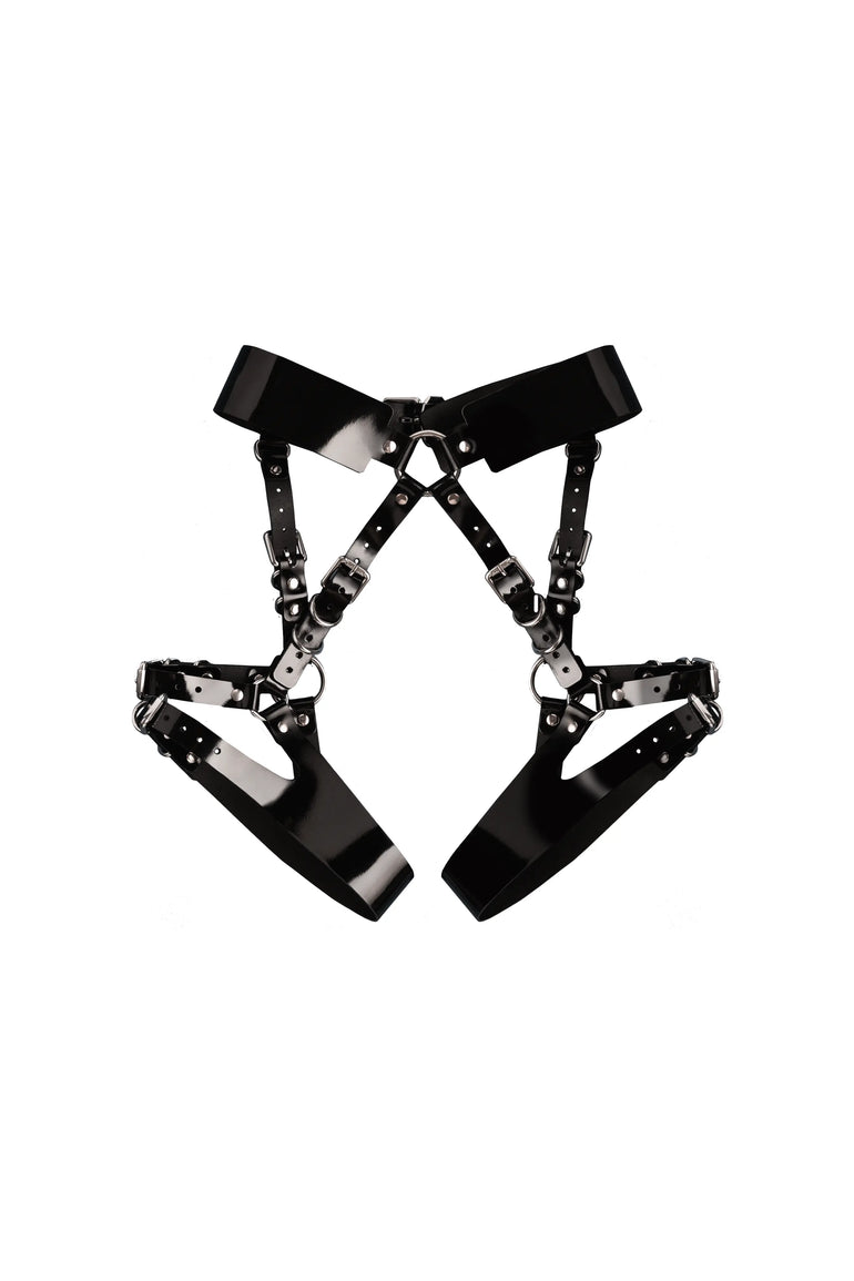 Kara Lacquer Leather Garters in Black | MARIEMUR Kara Lacquer Leather Garters in Black | MARIEMUR