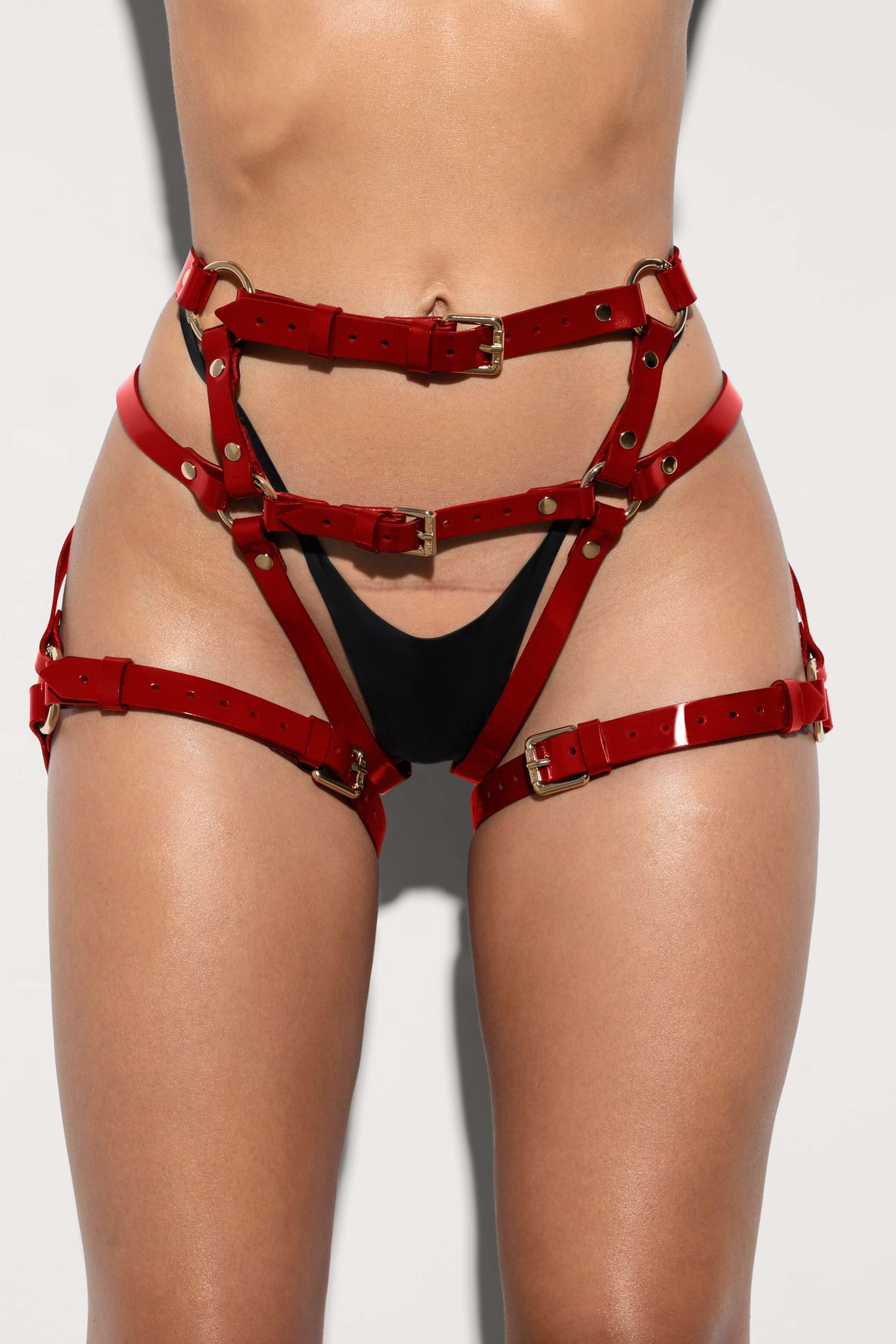 Charlene Patent Leather Legs Garters in Red - MARIEMUR