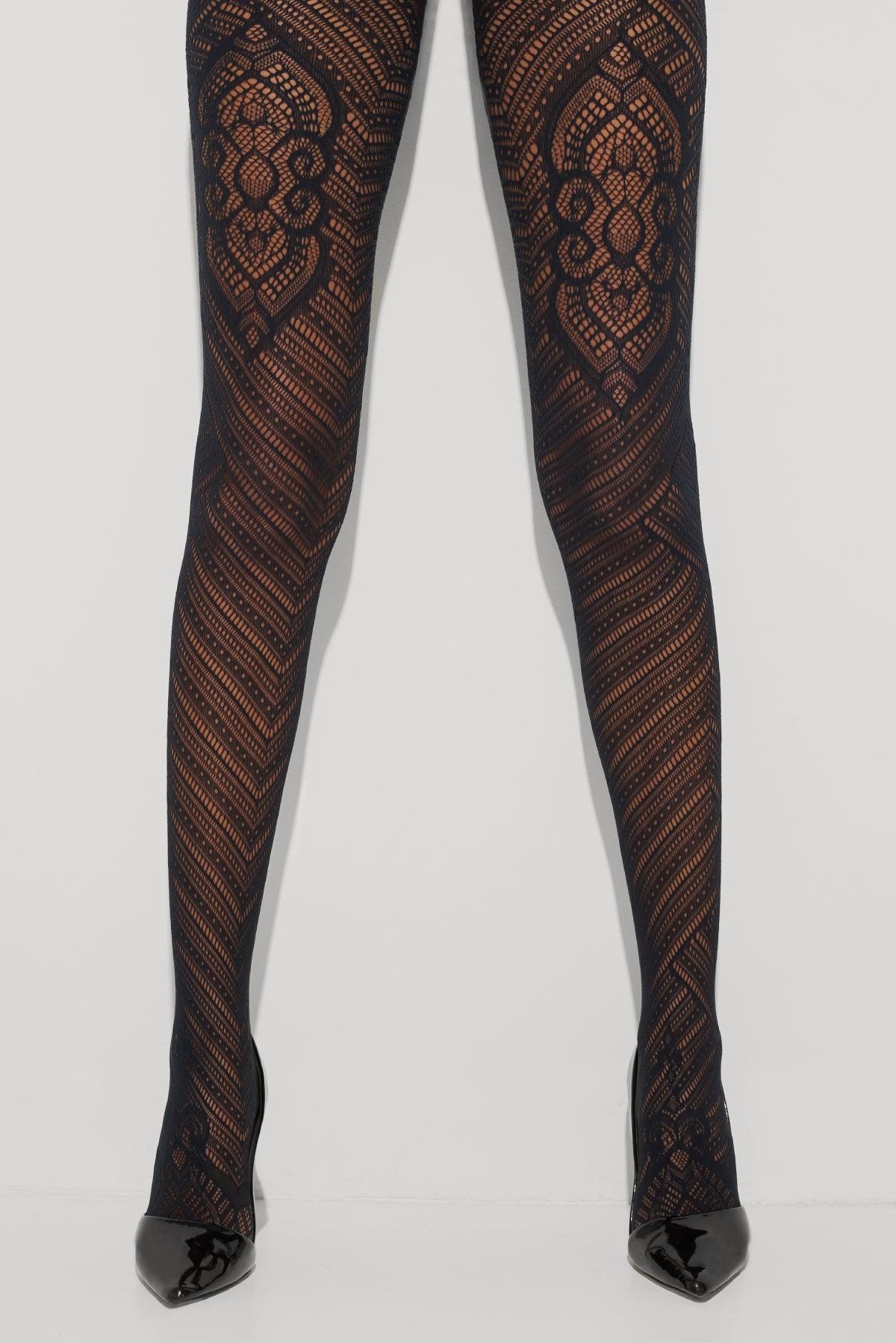 Floral lace-stitch leggings in Black for